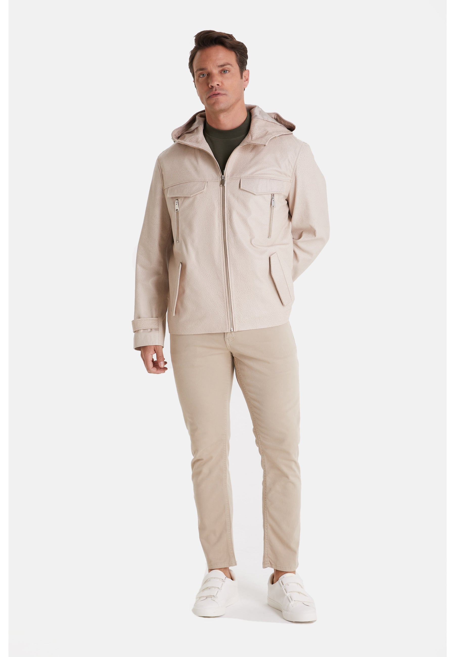 mens leather jacket elephant beige