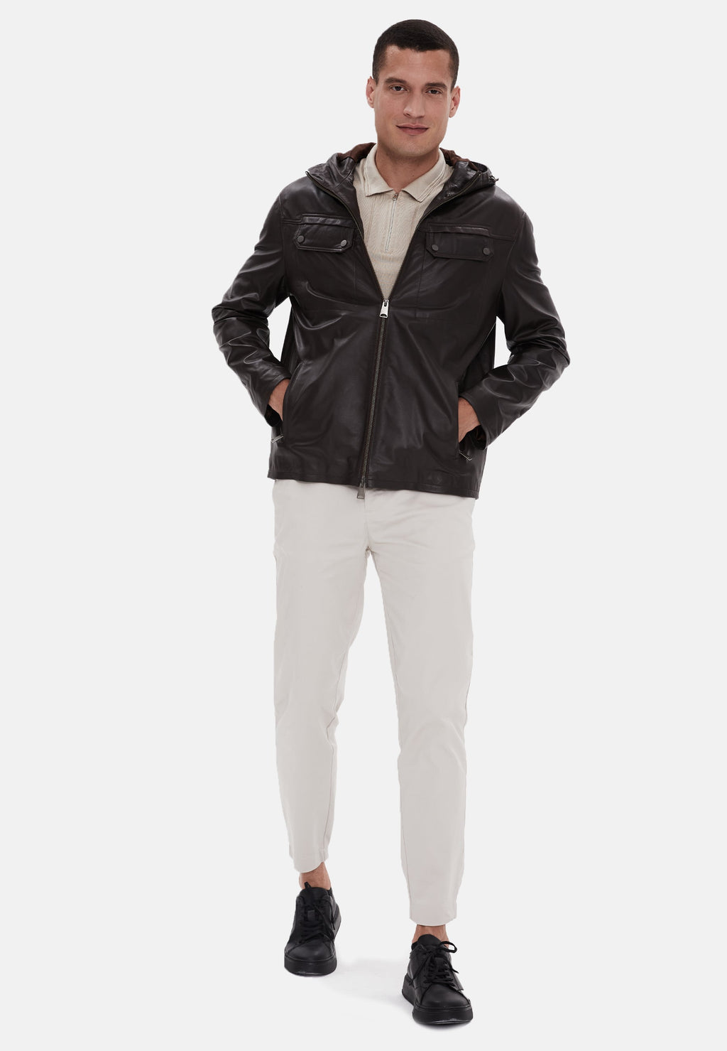 mens leather jacket nappa brown 1
