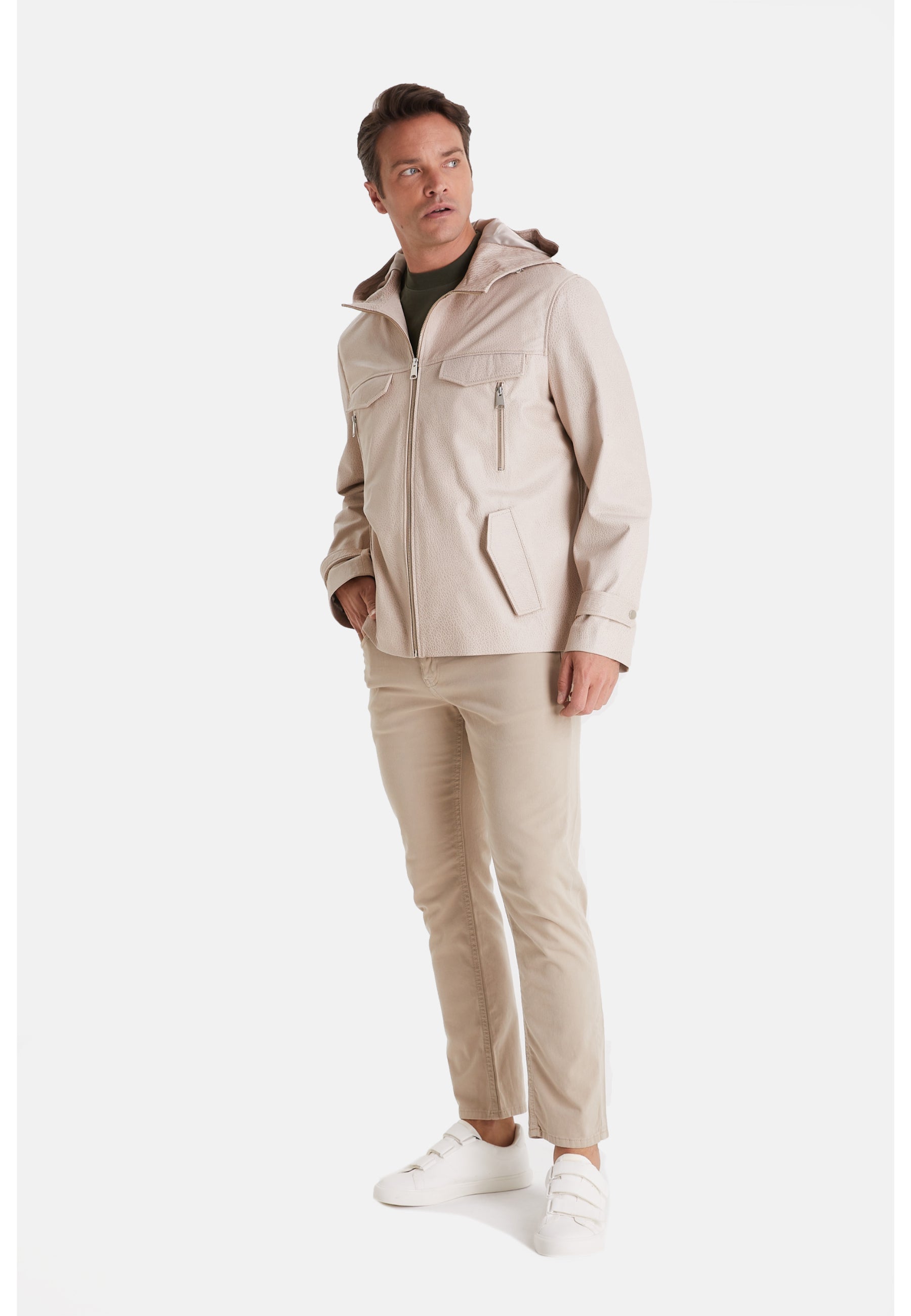 mens leather jacket elephant beige