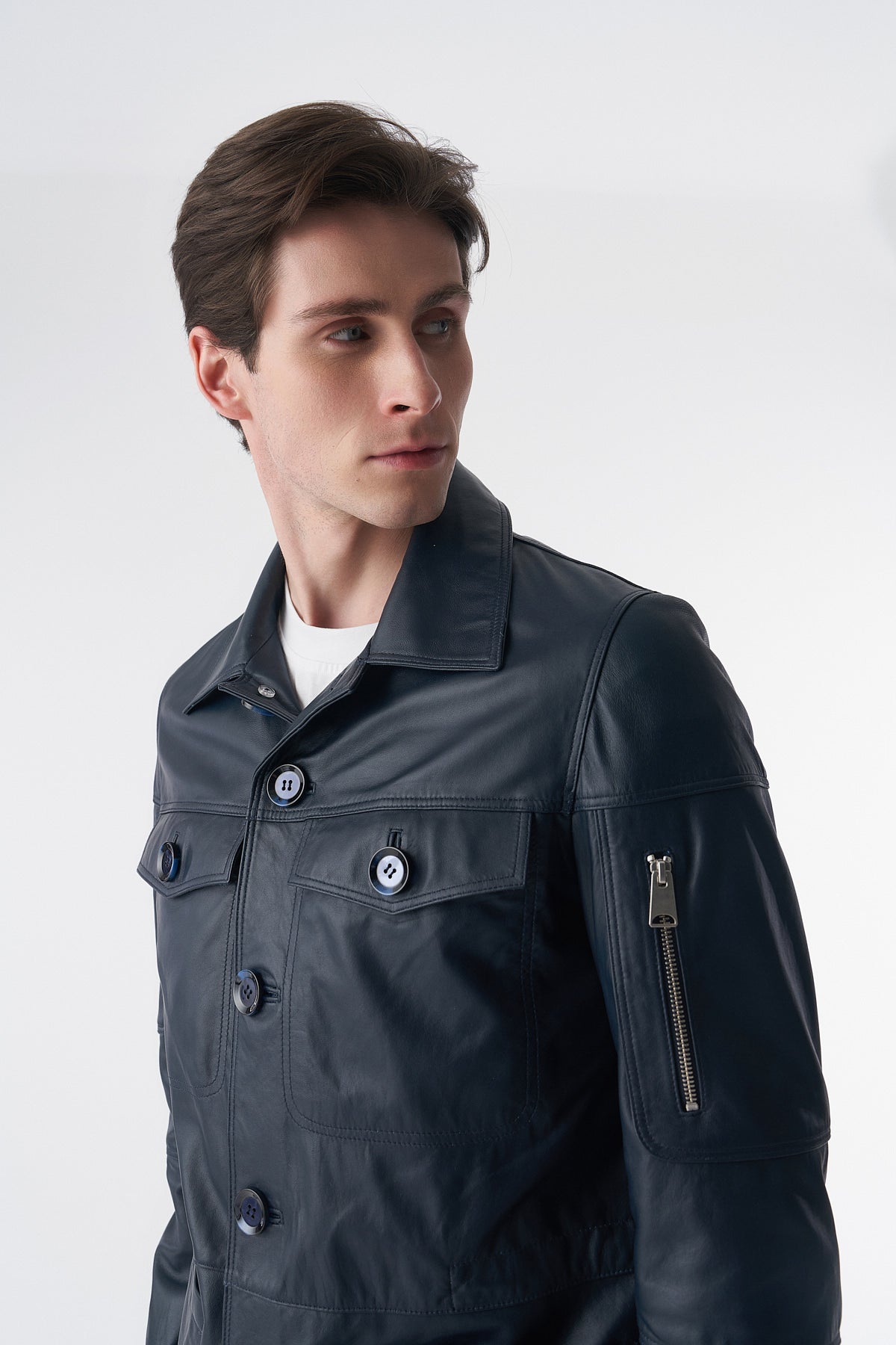 genuine leather coat navy