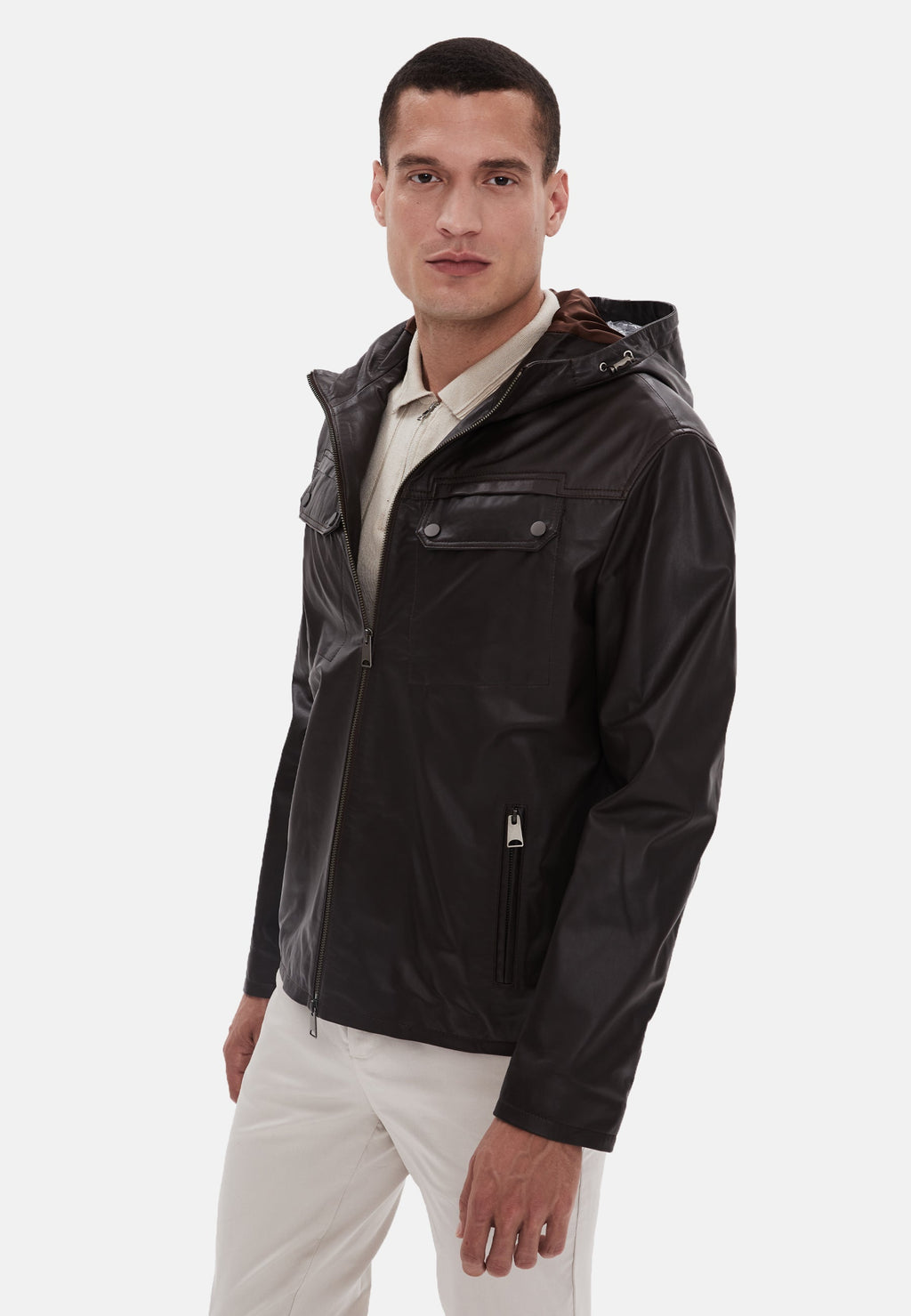 mens leather jacket nappa brown 1