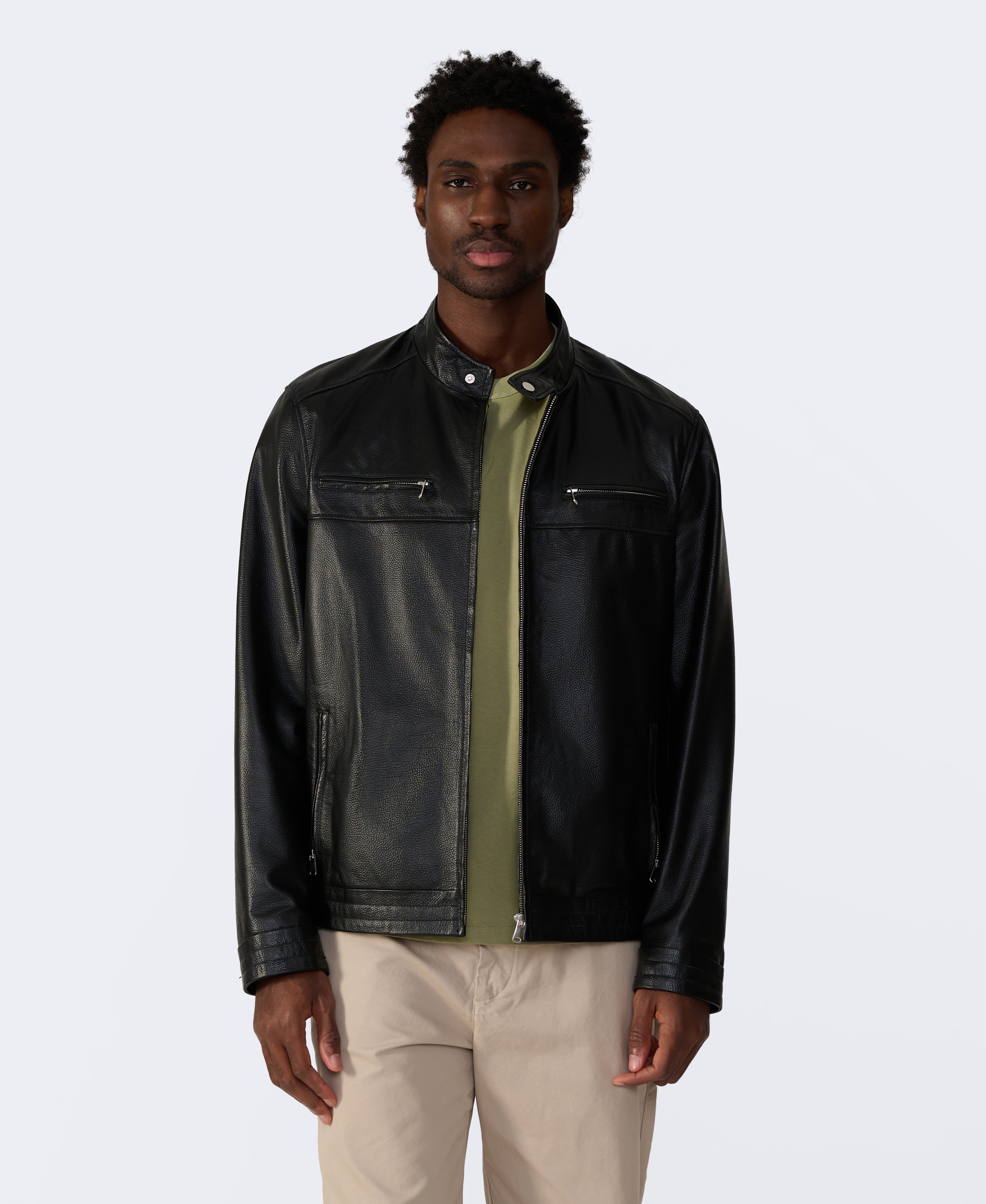 cruiser style genuine leather jacket black
