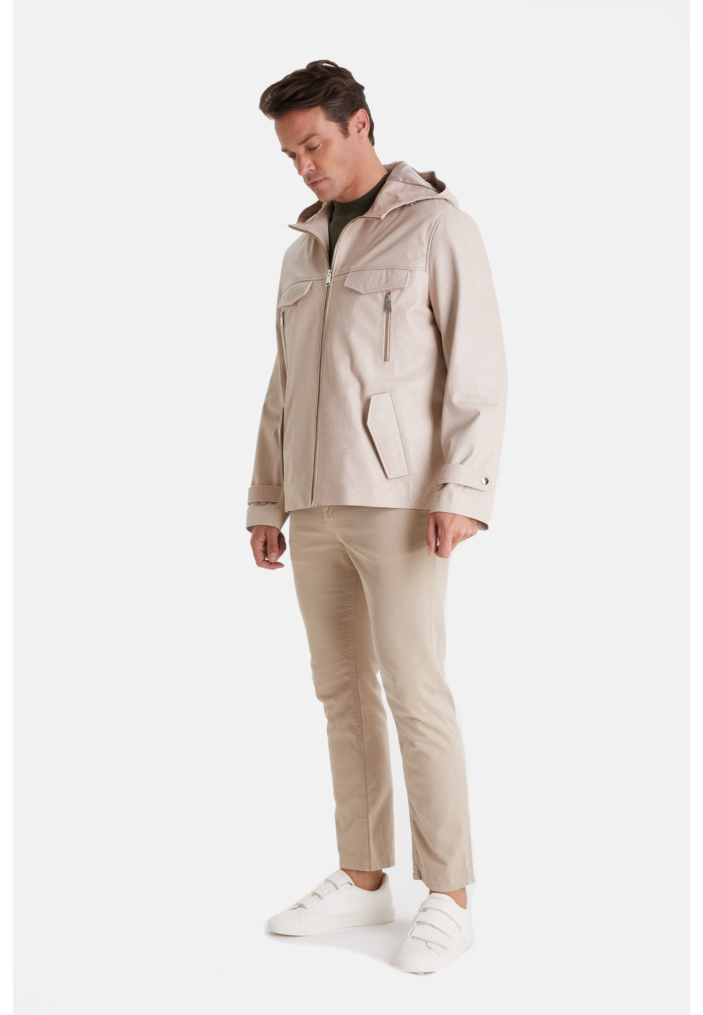 mens leather jacket elephant beige