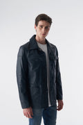 genuine leather coat navy