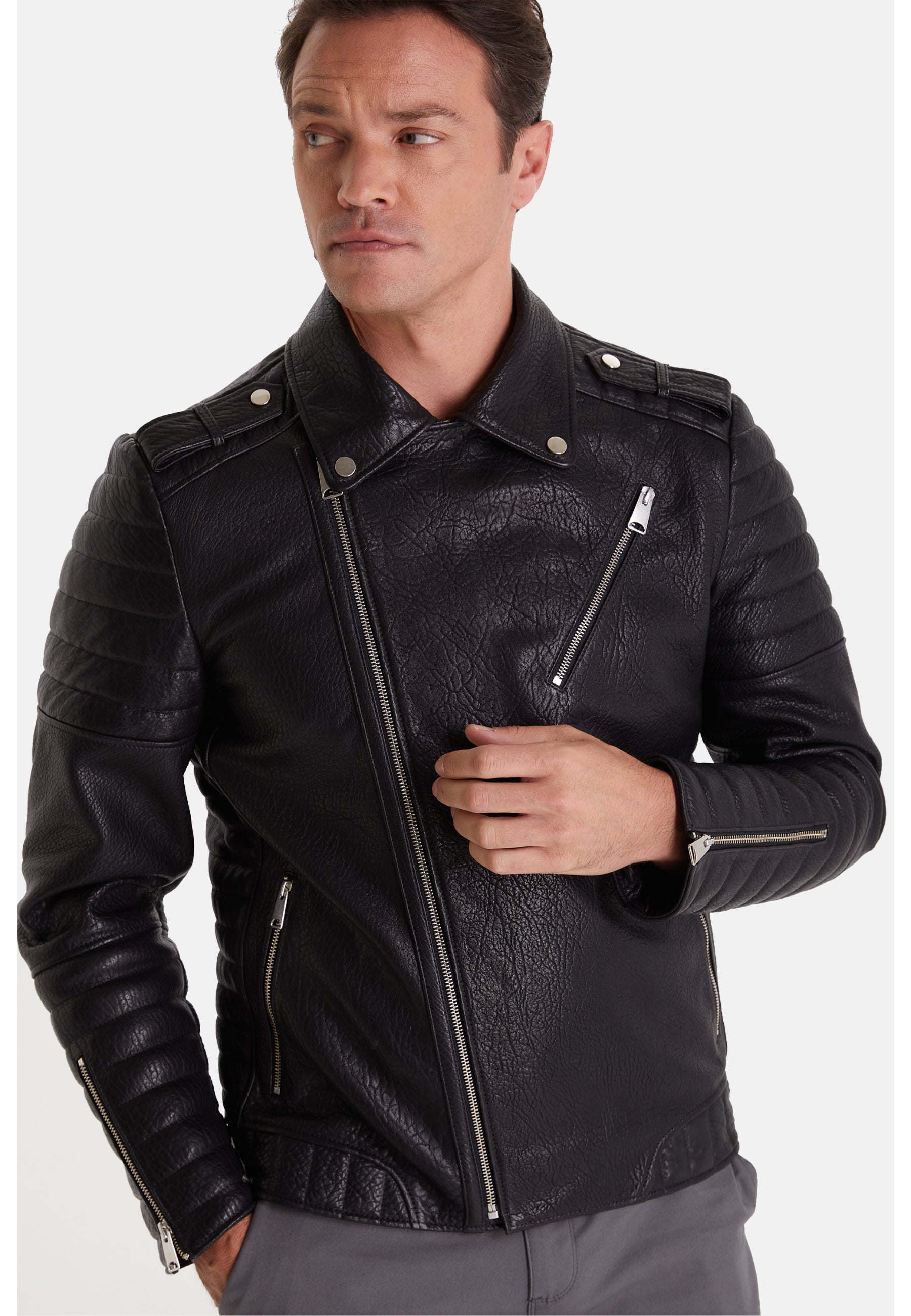 mens biker jacket black