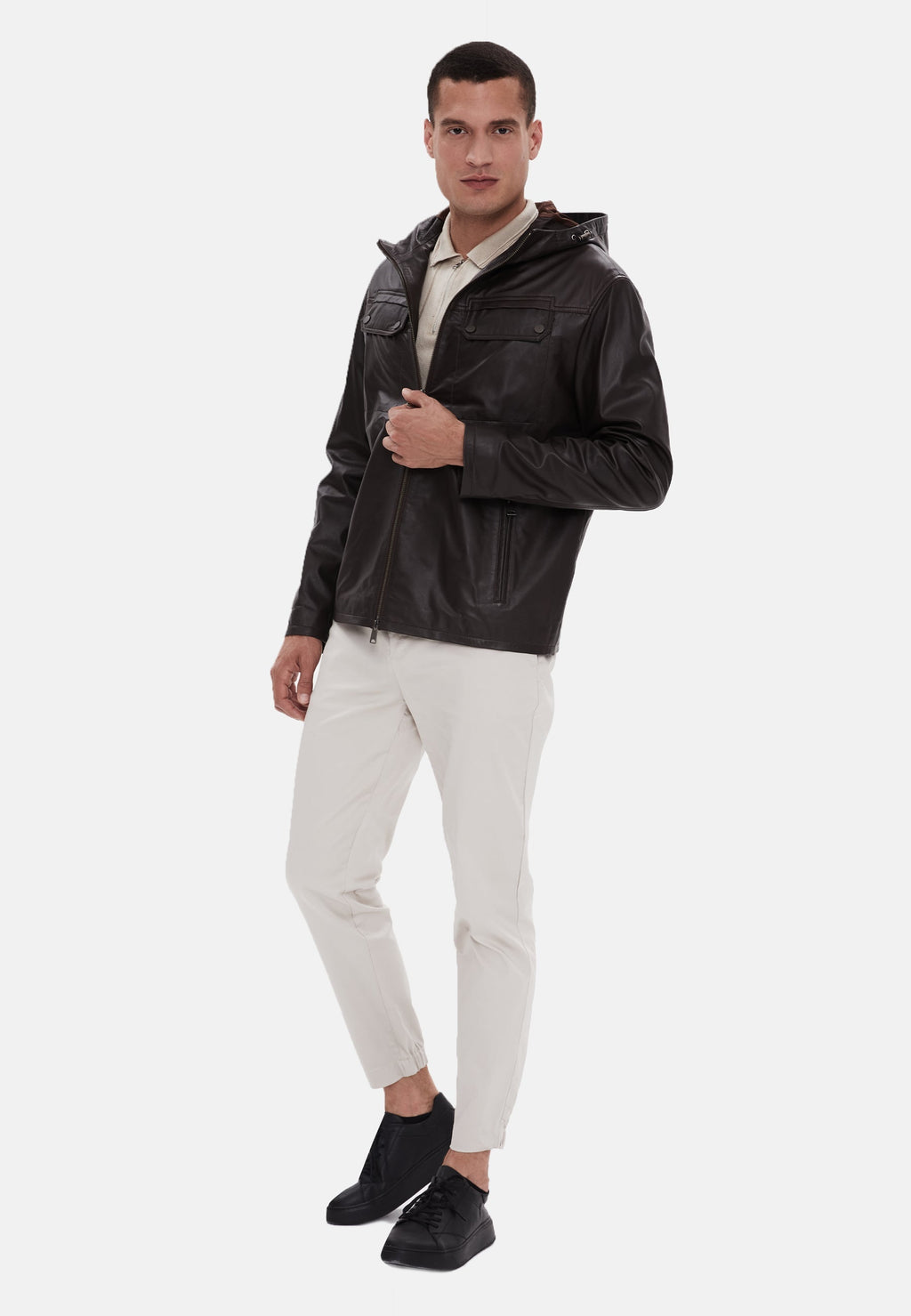 mens leather jacket nappa brown 1