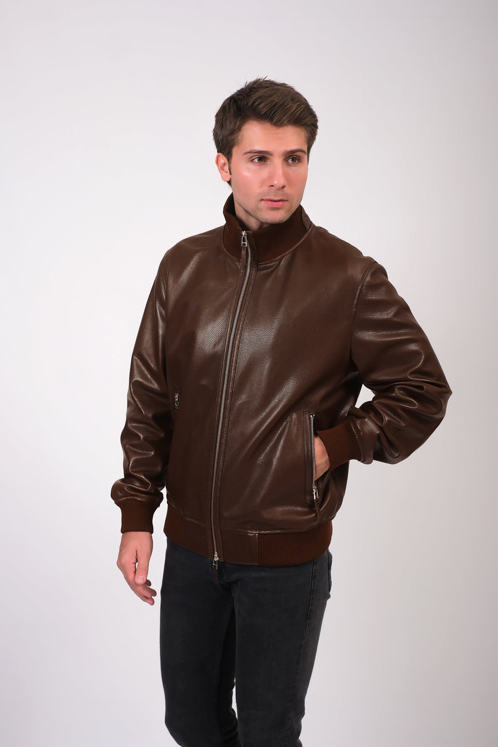 mens leather jacket brown 2