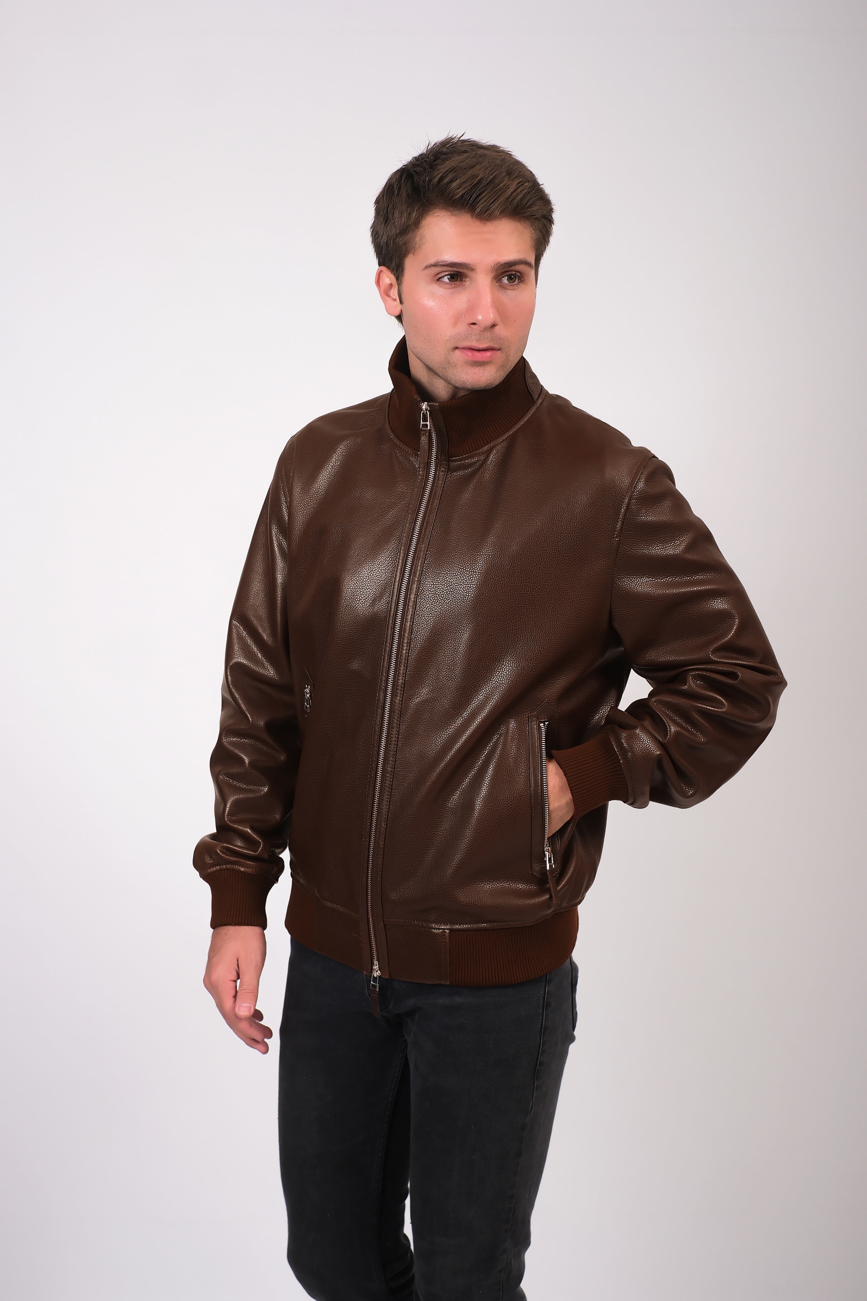 mens leather jacket brown 2