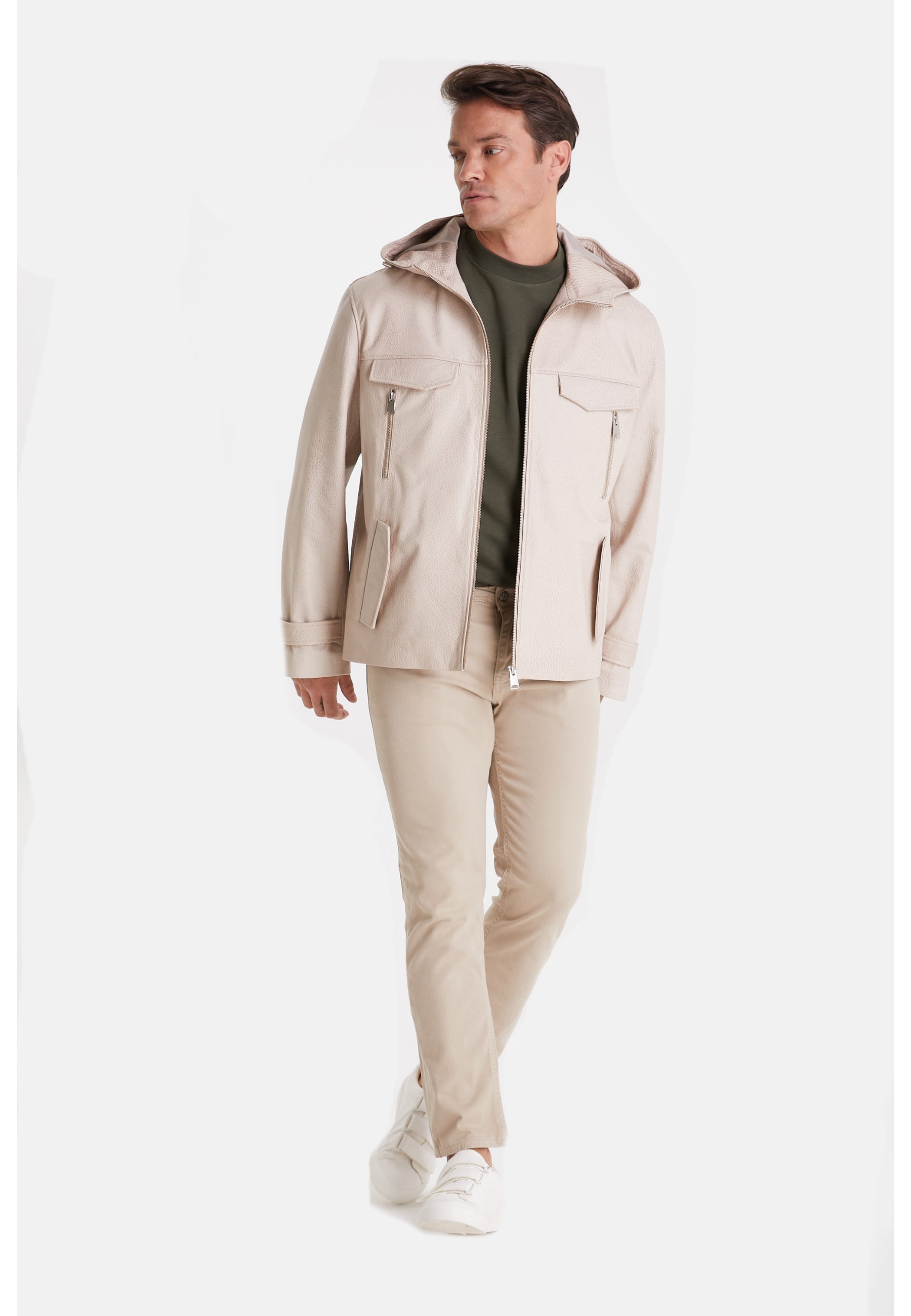 mens leather jacket elephant beige