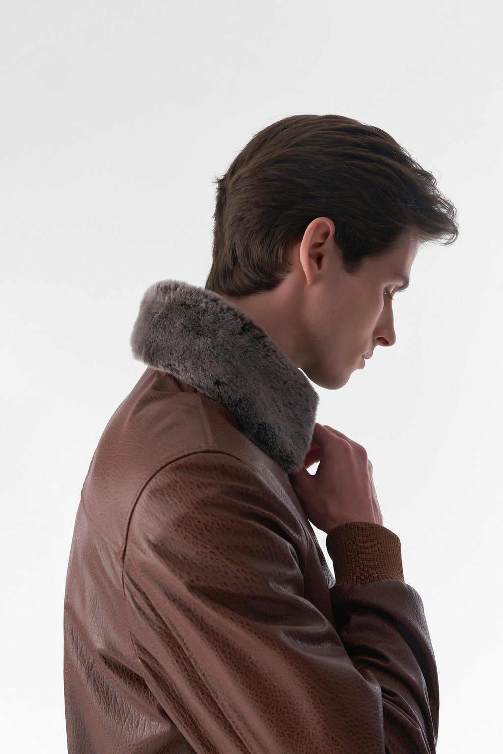 detachable fur collar leather jacket jumbo tan