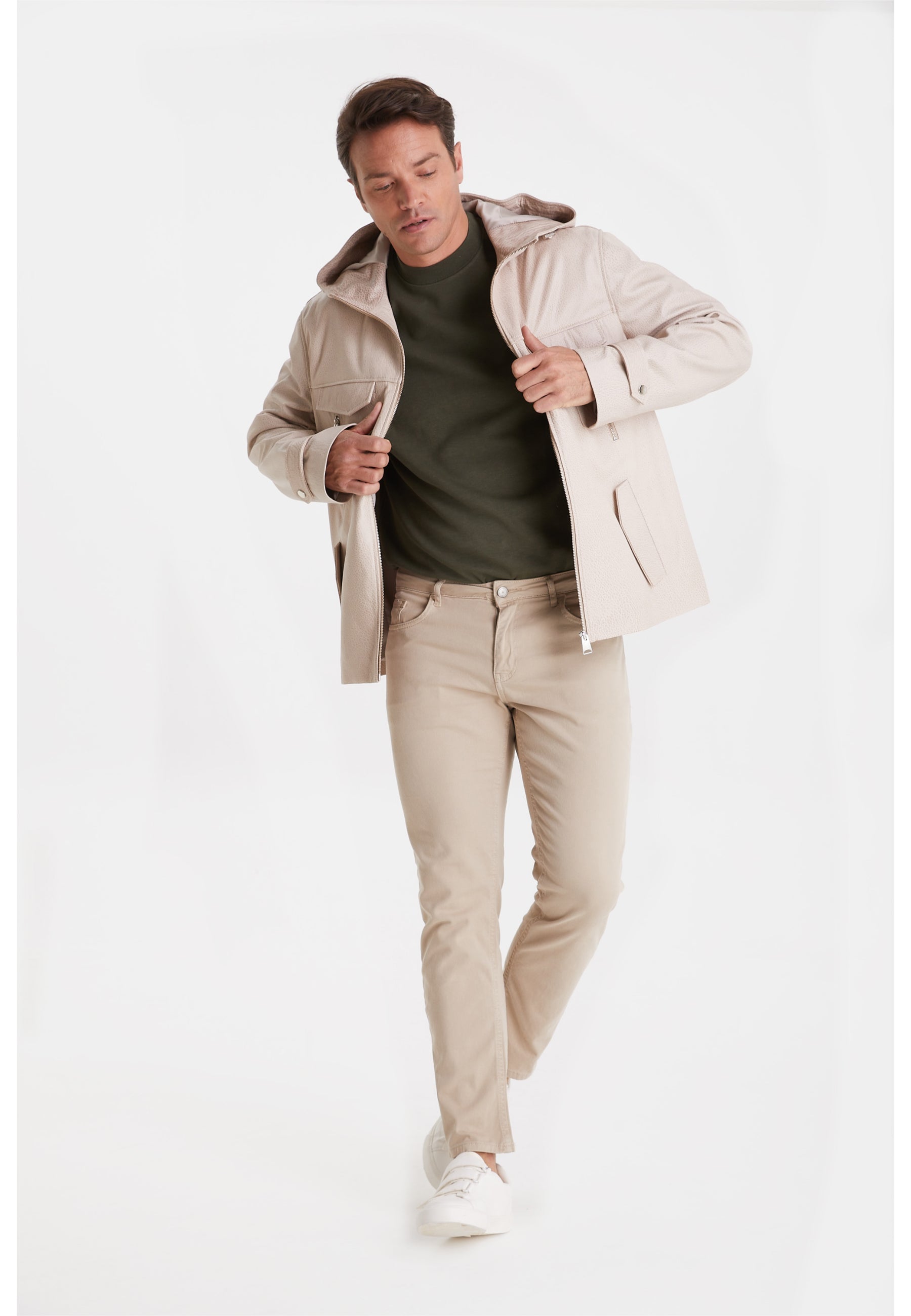 mens leather jacket elephant beige
