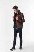 detachable fur collar leather jacket jumbo tan