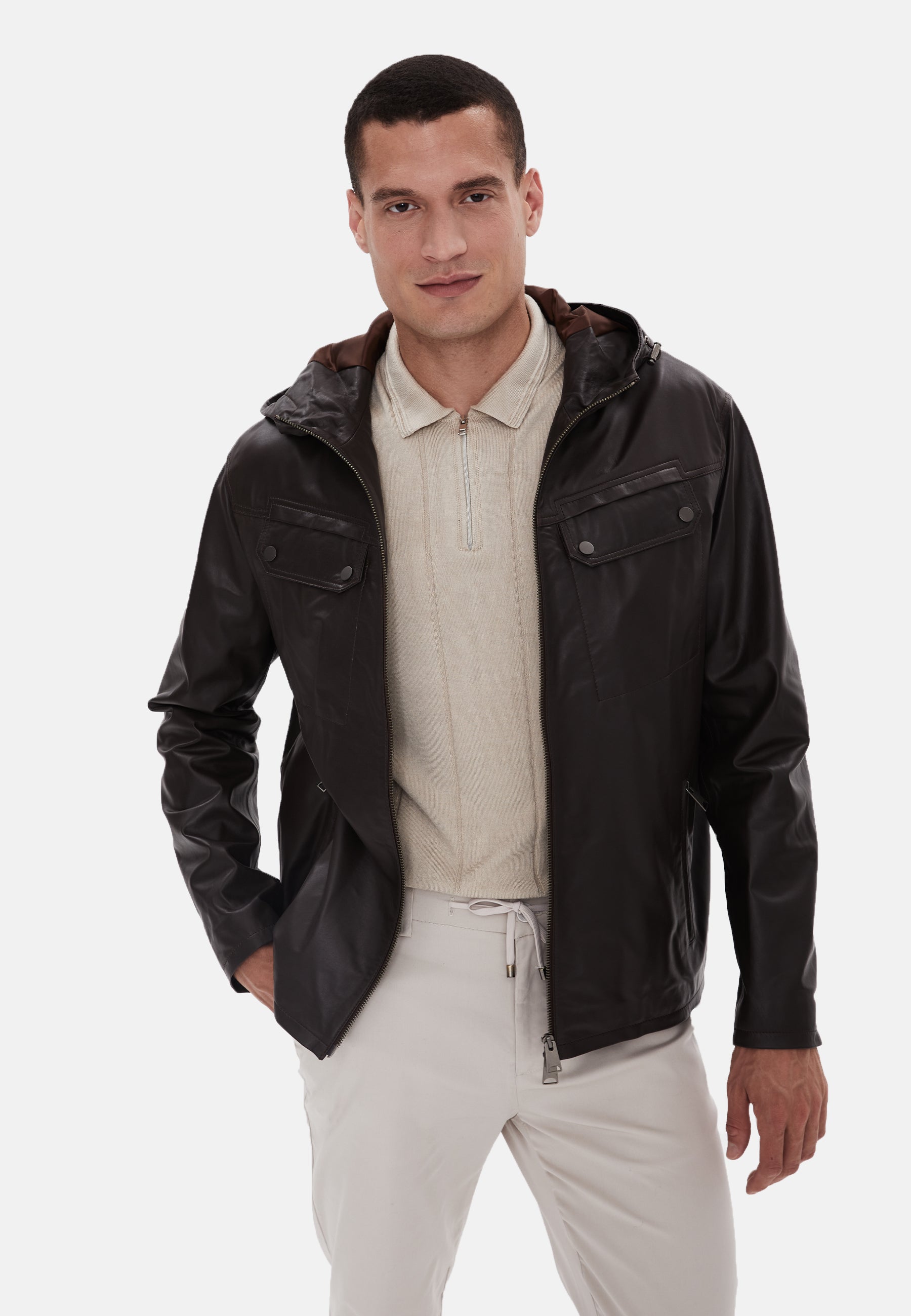 mens leather jacket nappa brown 1