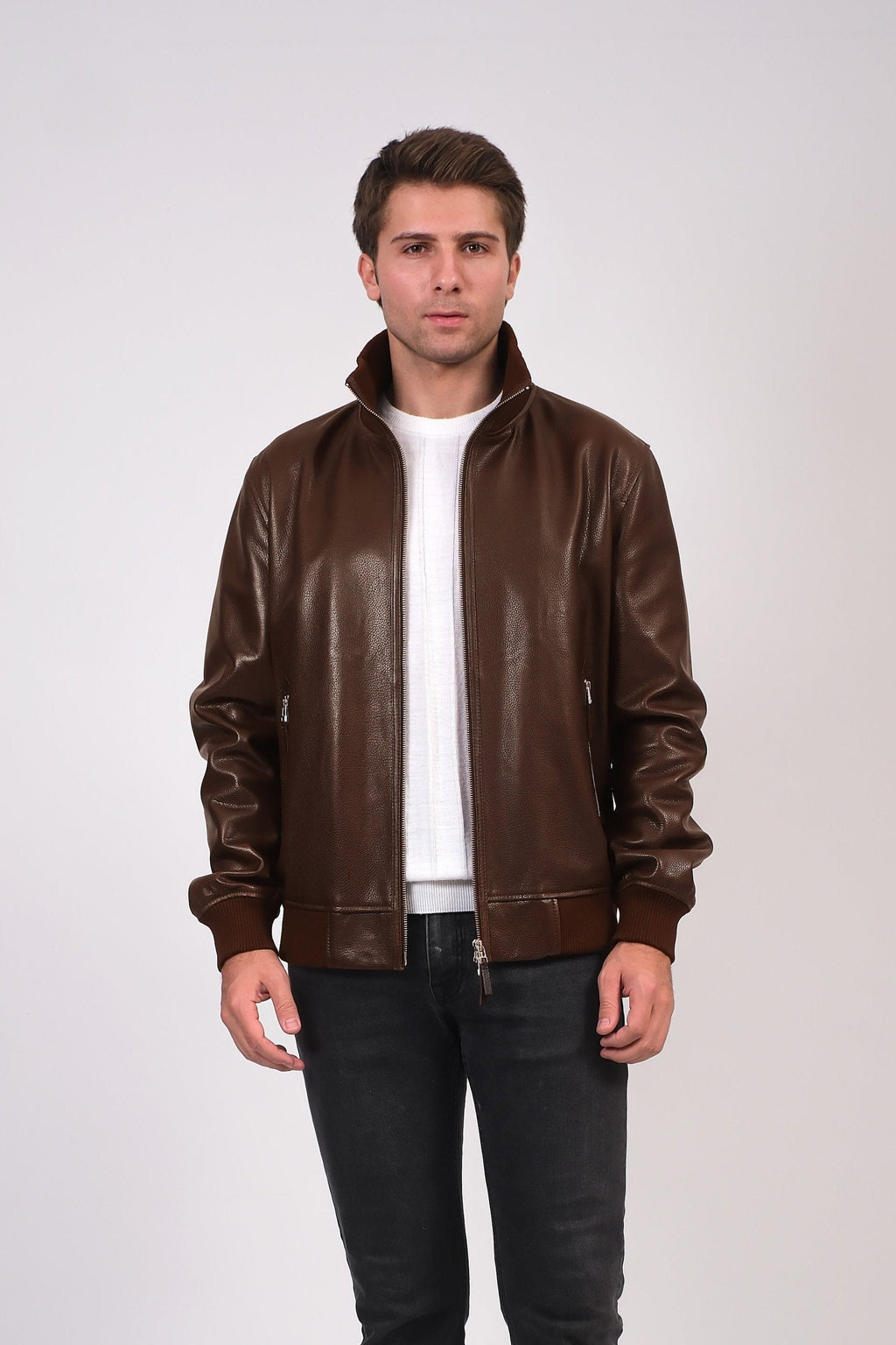 mens leather jacket brown 2