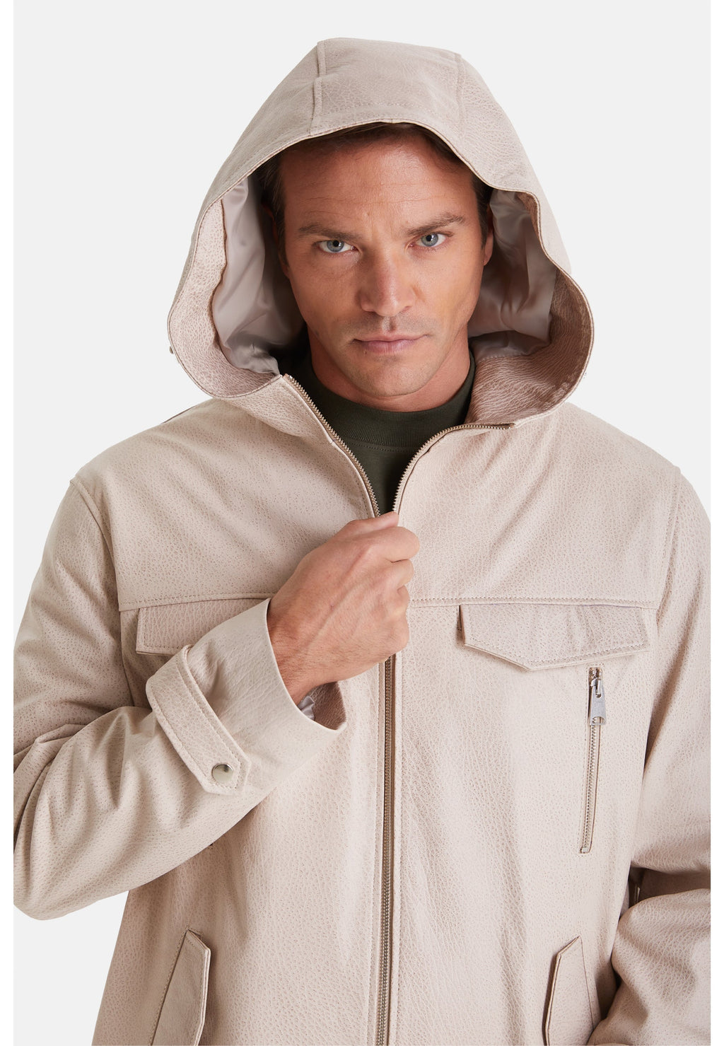 mens leather jacket elephant beige
