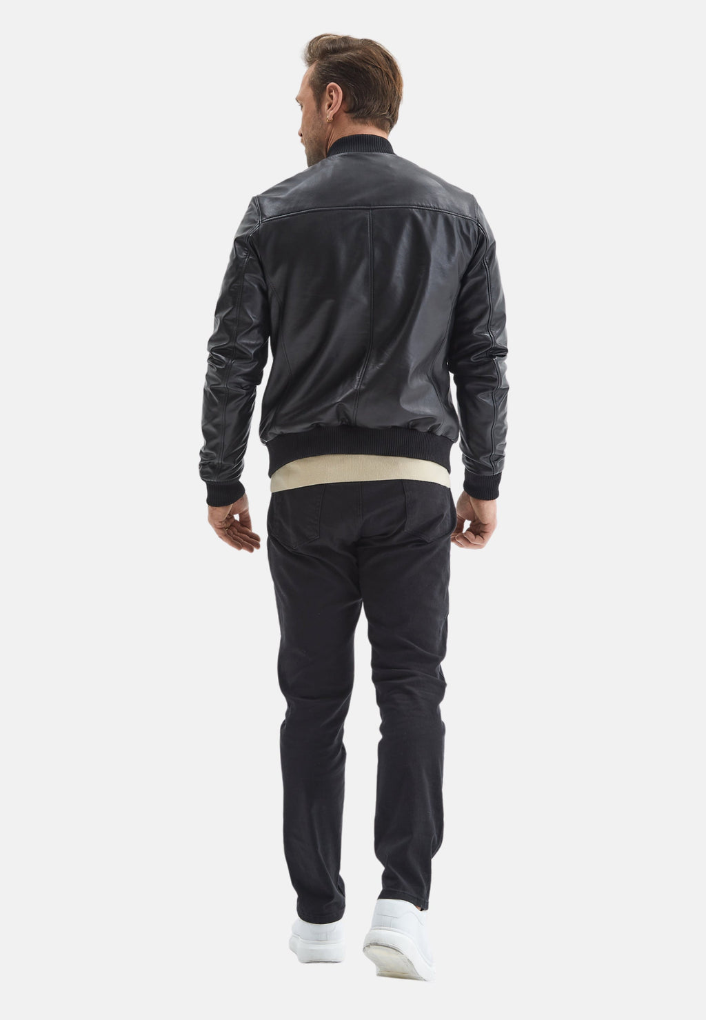 mens leather bomber jacket black
