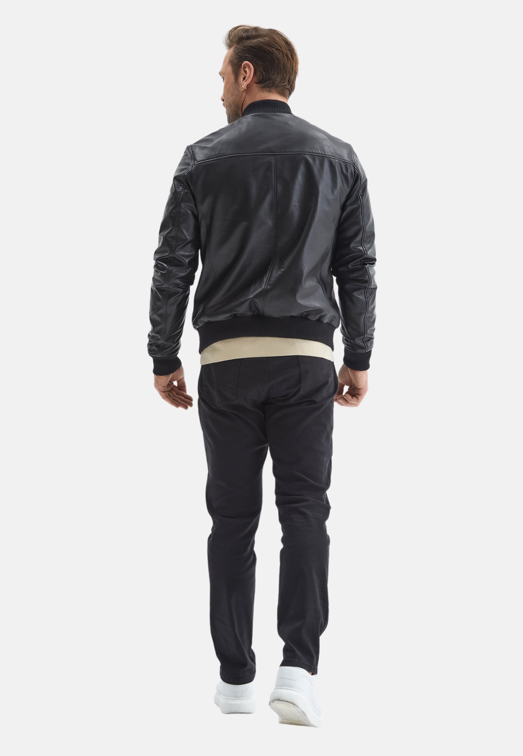 mens leather bomber jacket black