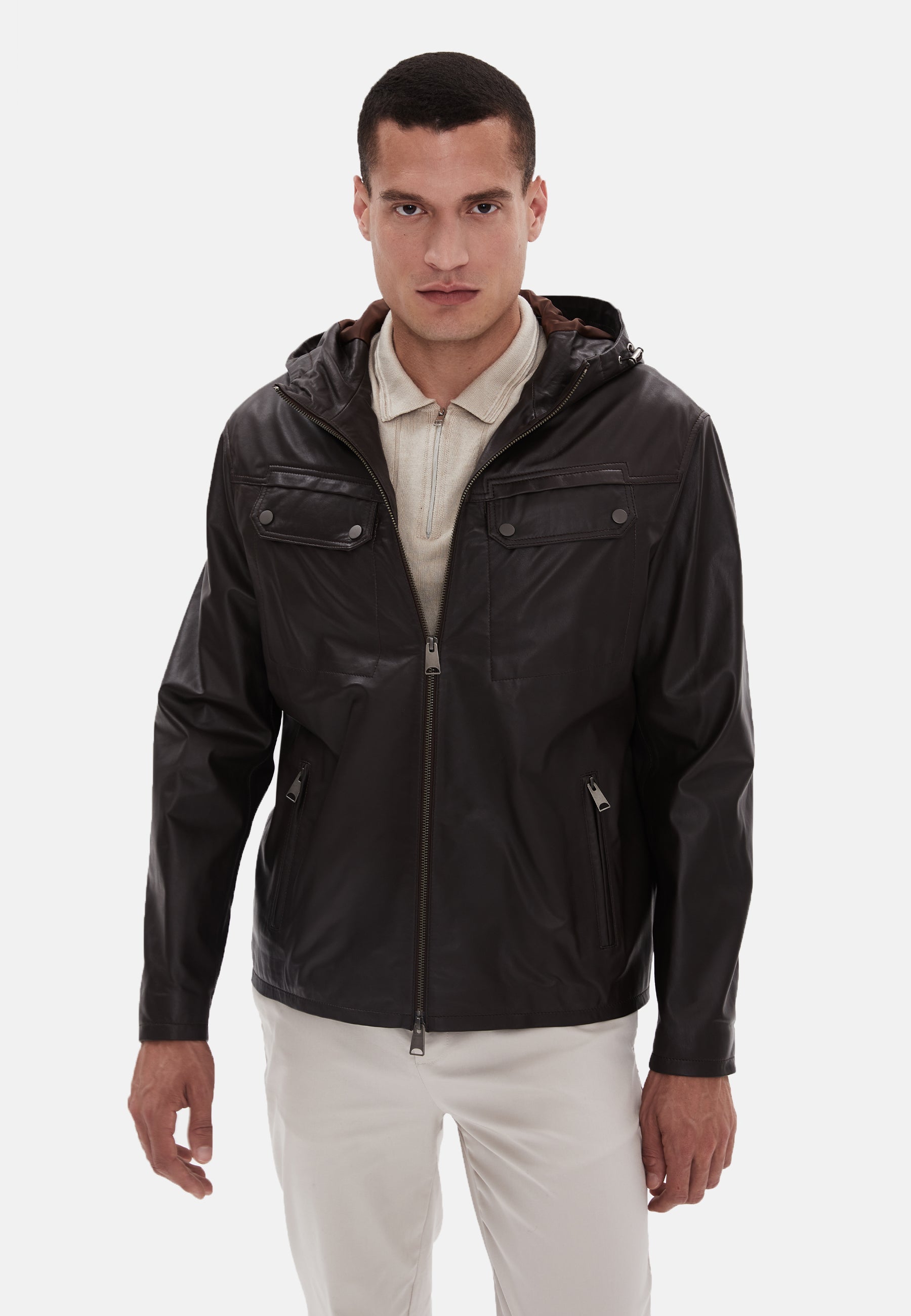 mens leather jacket nappa brown 1