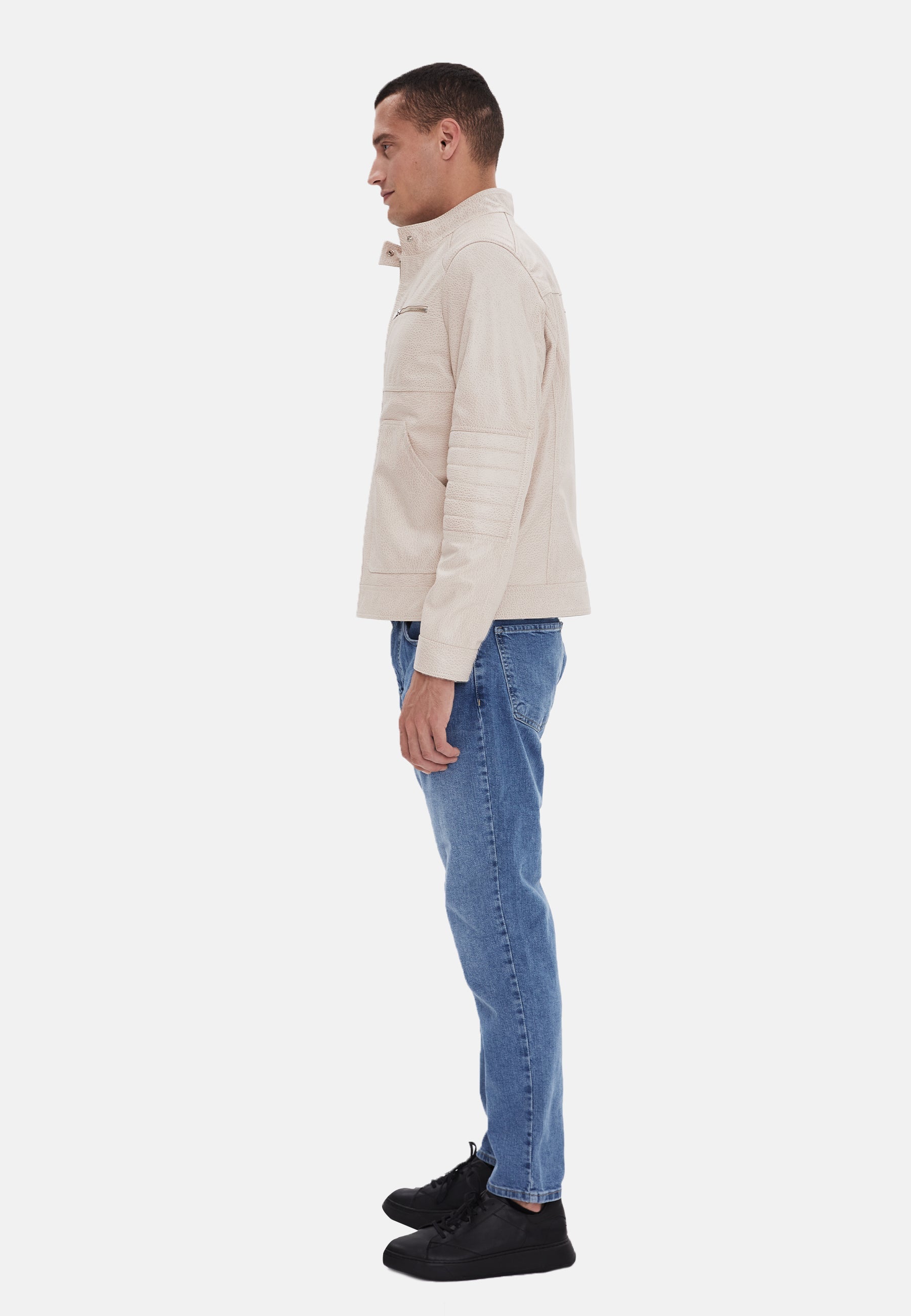 mens fashion leather jacket beige 3