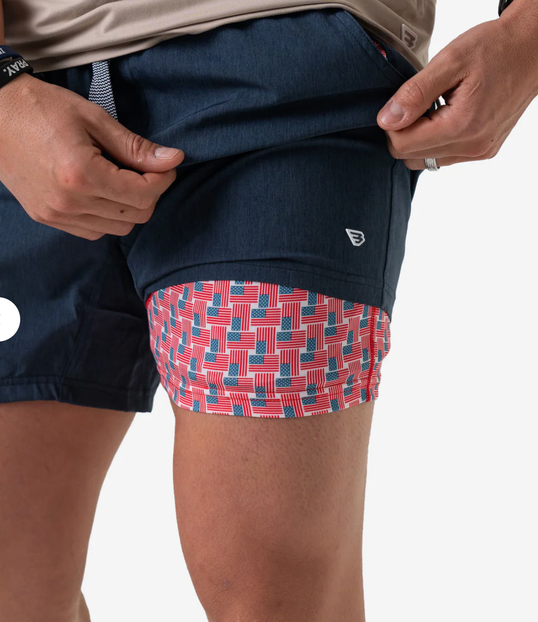 Athletic Short - Heather Navy - American Flag Liner
