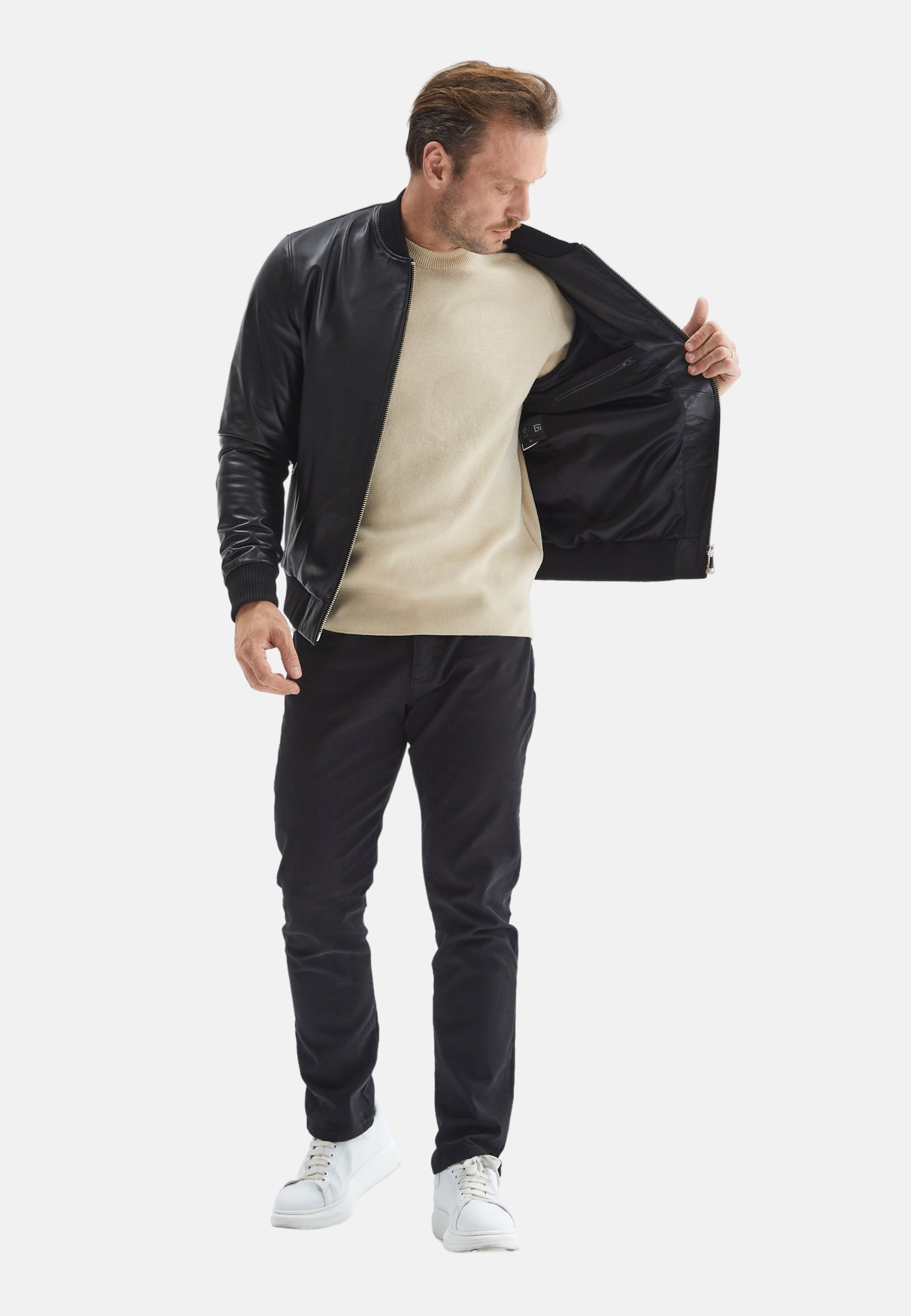 mens leather bomber jacket black