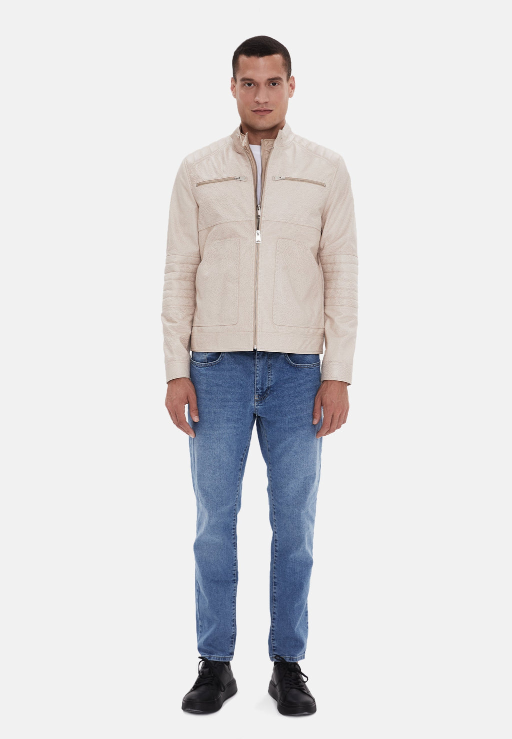 mens fashion leather jacket beige 3