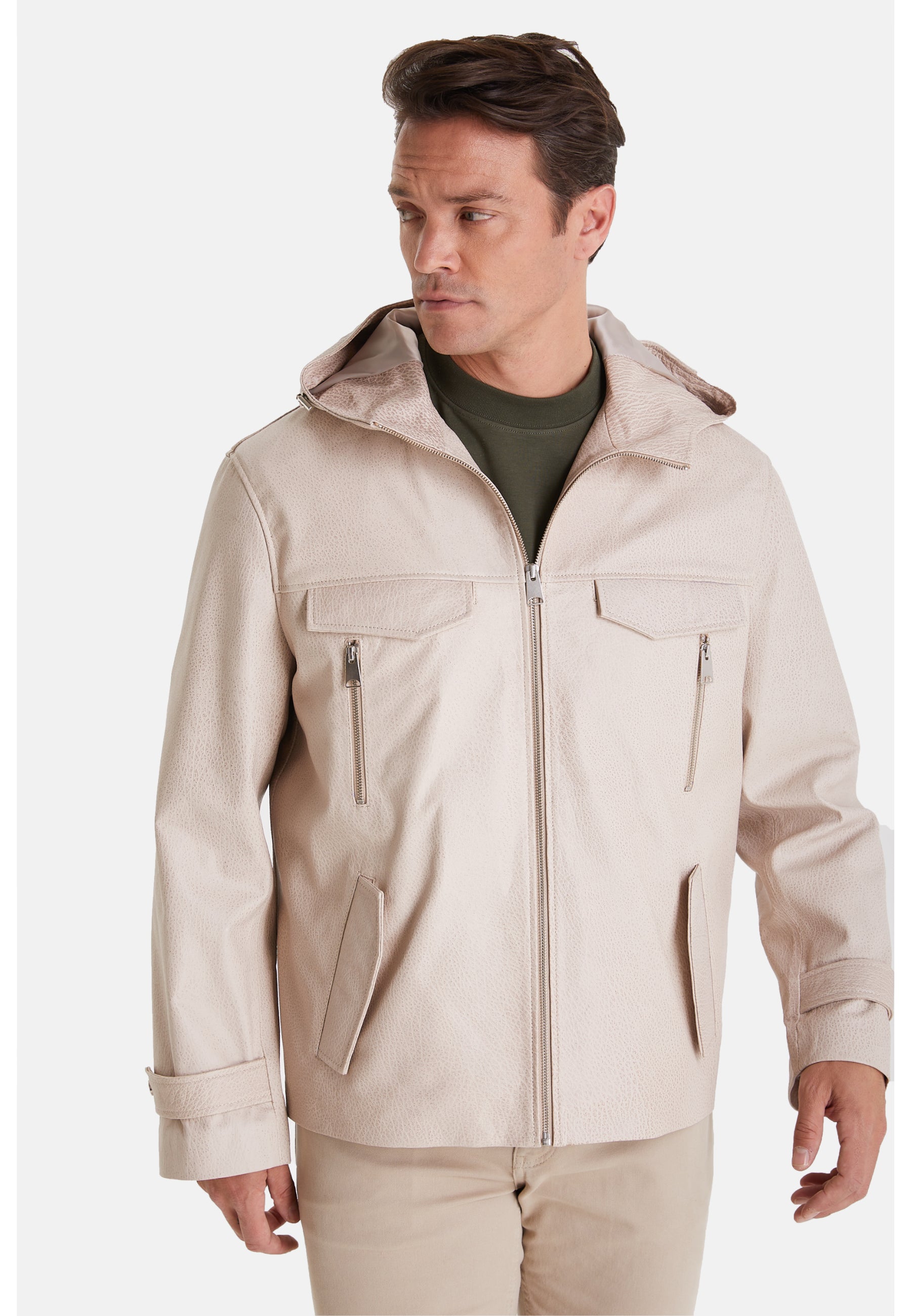 mens leather jacket elephant beige