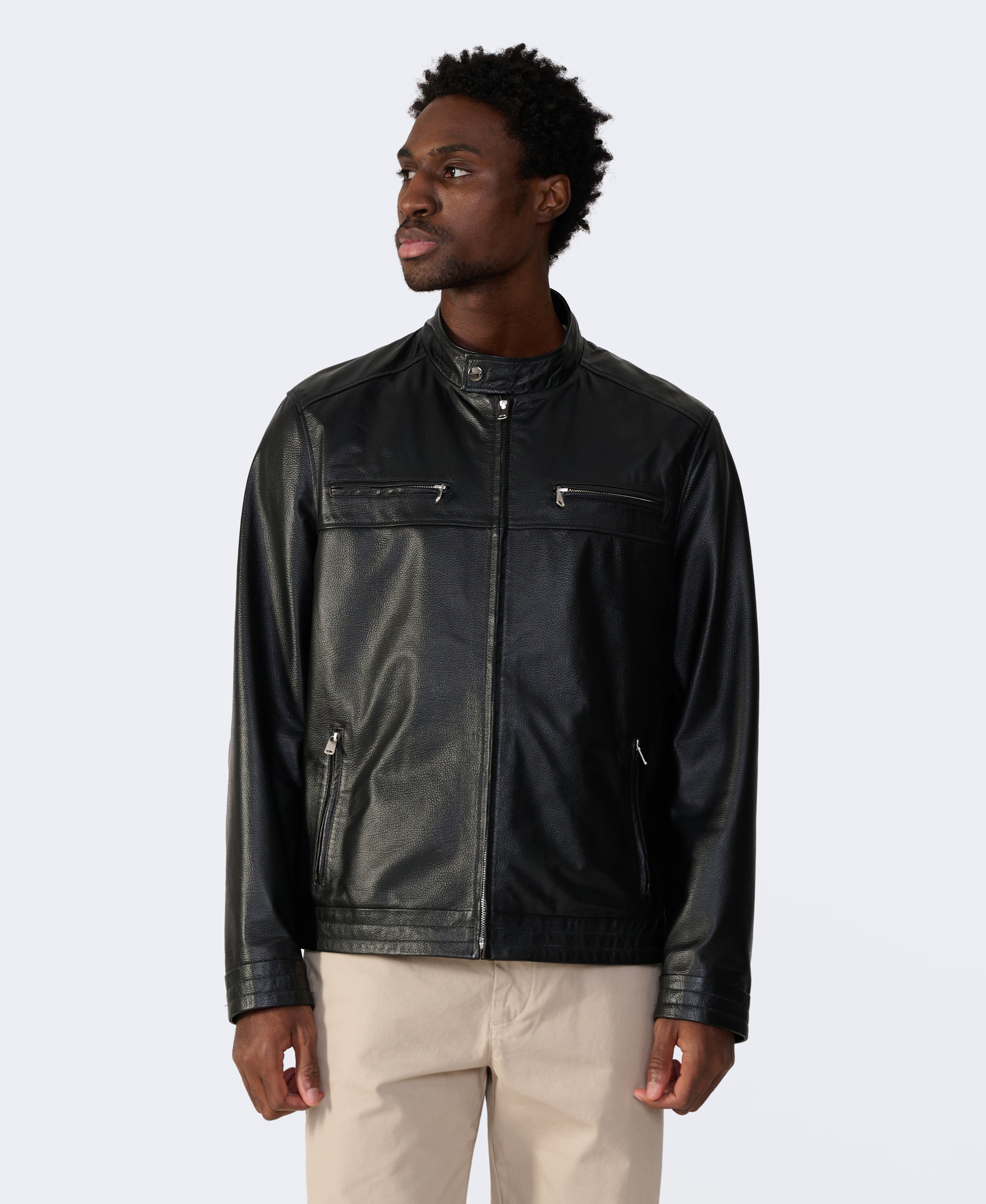 cruiser style genuine leather jacket black