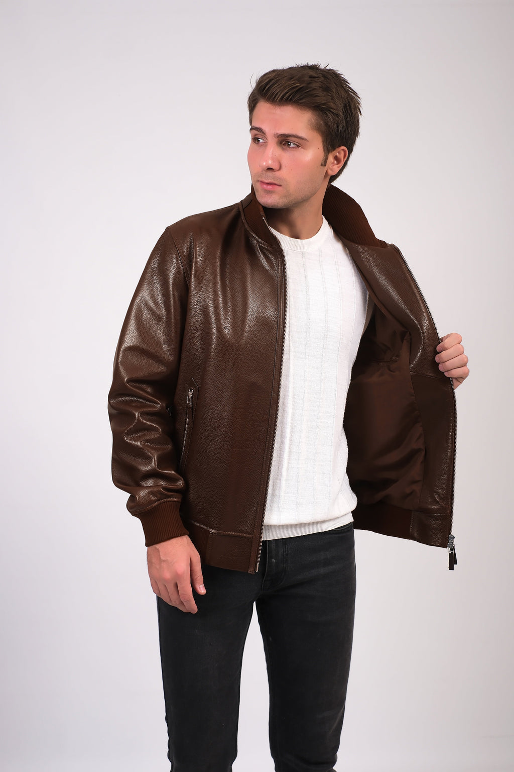 mens leather jacket brown 2