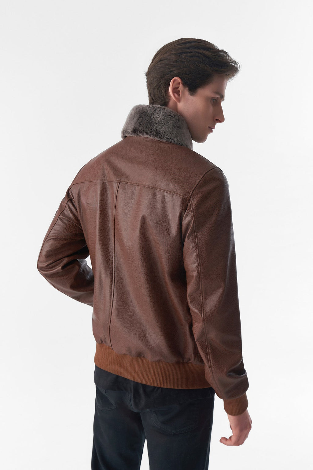detachable fur collar leather jacket jumbo tan