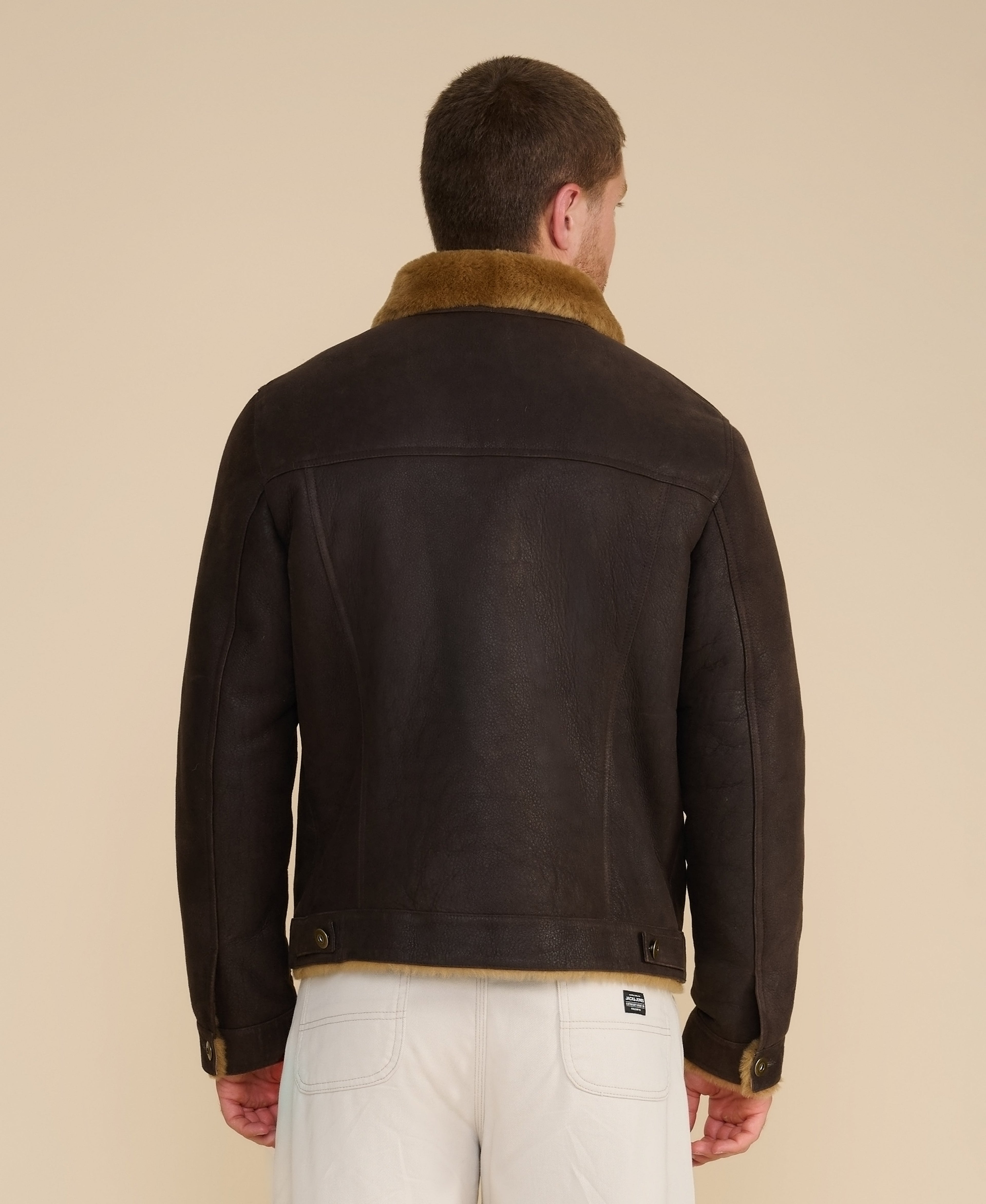 mens suede casual jacket washed brown with ginger wool