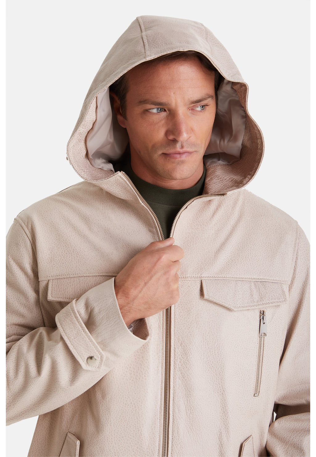 mens leather jacket elephant beige