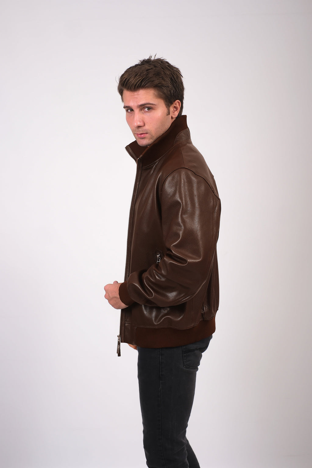 mens leather jacket brown 2