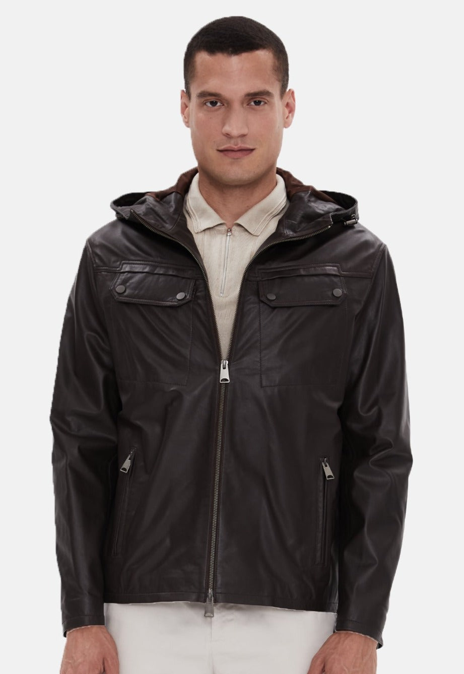 mens leather jacket nappa brown 1