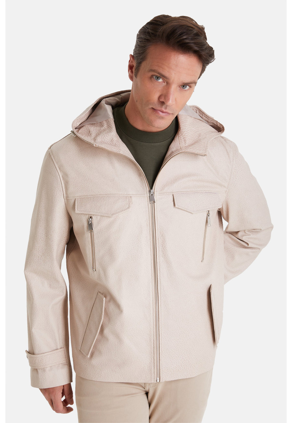 mens leather jacket elephant beige